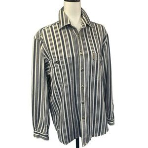 Giorgio Armani Mens Shirt 100% Cotton Casual Yacht Club Blue Beige Stripe Small